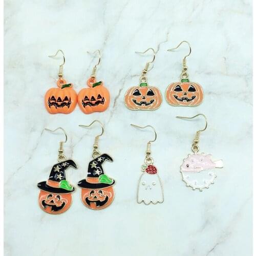 New Smile Pumpkin Wearing Hat Ghost Pumpkin Cute Fish Snowman Earrings Halloween Horror Jewelry Earrings Cute Animal Earrings Ho
