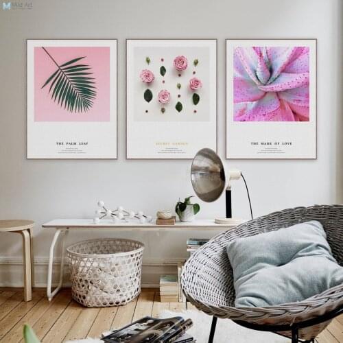 Modern Flower Pink Rose Cactus Leaf Poster Romantic Nordic Girls Room Wall Art Print Picture Home Decor Canvas Painting Custom