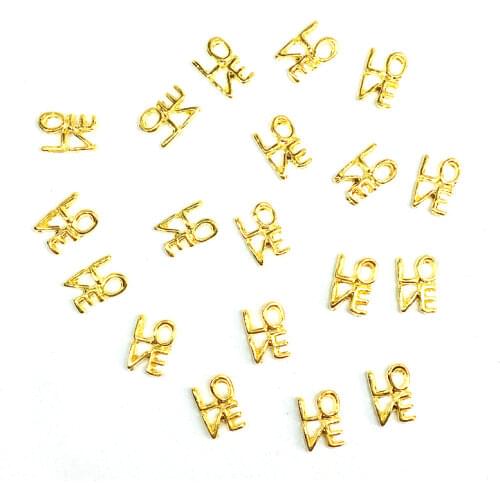 20Pcs Gold LOVE Nail Art Decorations 3d Charms Alloy Decors Japanese Bijoux Nail Art Supplies Bling Nailart Stud for Nail Design