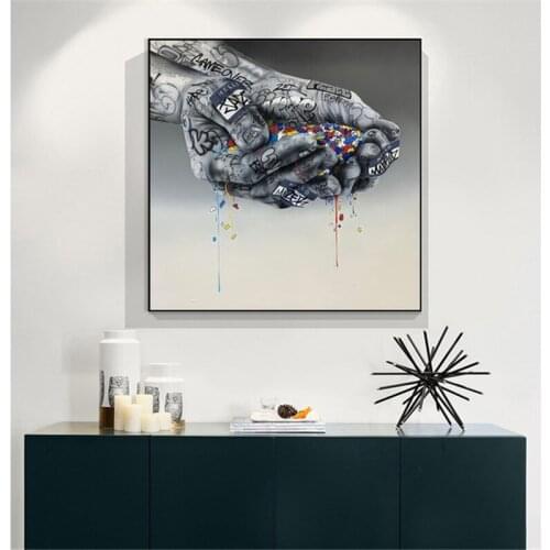 Street Graffiti Art Canvas Painting Hands Magic Blocks Playing Game Posters Abstract Wall Art Pictures For Living Room