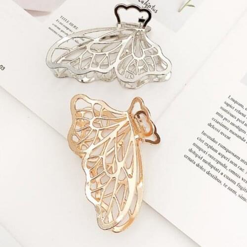Women Girls Large Size Geometric Hair Claw Clamps Metal Butterfly Shape Hair Claw Clip Solid Color Hairpin Hair Accessories