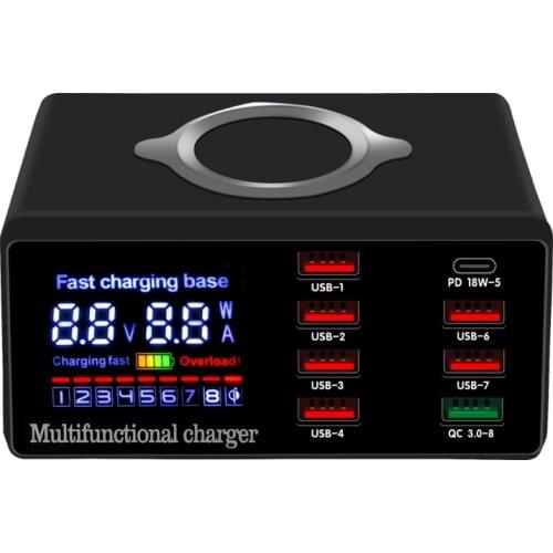 TISHRIC 4 IN 1 Multi-Port USB Charger Digital/QC3.0/PD/Wireless Charger for iphone Quick Fast Charge Chargers Phone Charger