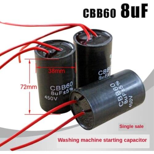 1pcs 8UF washing machine capacitor dehydration spin-drying motor start capacitor water pump capacitor CBB60 CD60 450V