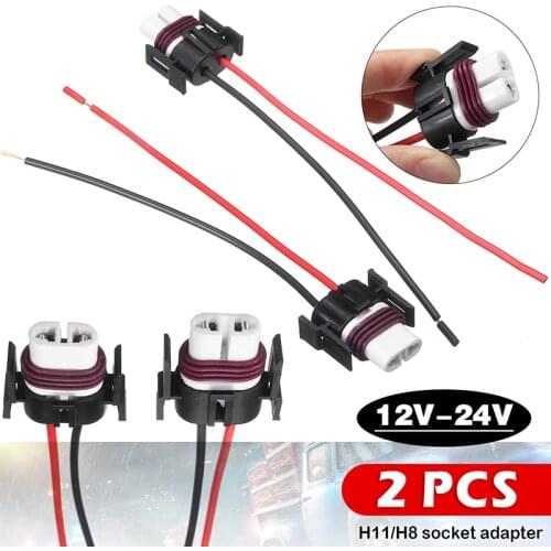 2Pcs 12-24V Car H8 H11 Ceramic Wiring Harness Socket Wire Connector Cable Plug Adapter For H9 880 881 Foglight Head Light Bulb