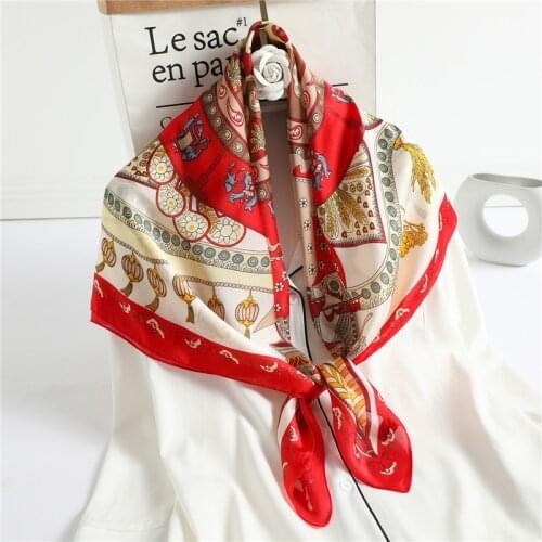 2021 Silk Square Scarf Women Hijab Design Print Shawl Foulard Female Large Scarves Lady Wrap Headband Neckerchief Bandana New