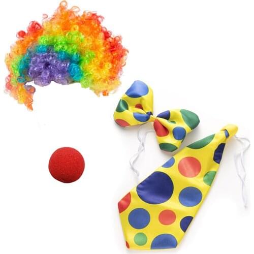 Pack of 4pcs Clown Polka Dots Bow Tie Nose Wig Cosplay Props Party Halloween Costume Circus Accessories Parties Carnivals
