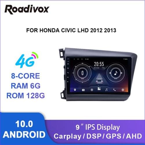 9" android 10.0 car radio video gps navigation player for honda CIVIC LHD 2012 2013 multimedia autoradio stereo head unit