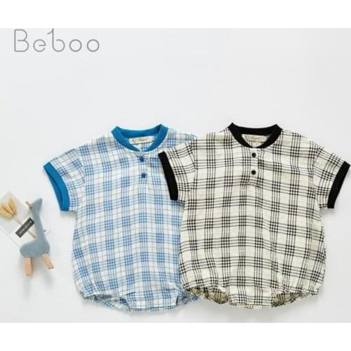 Baby Bodysuits Boys Summer Clothing Plaid Short Sleeve Jumpsuit Casual Suit 0-24months Newborn Babies Clothes 2021 New Arrival