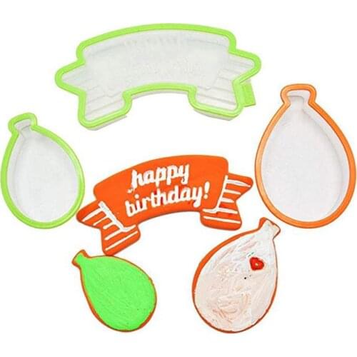 3Pcs/Pack Balloon Happy Birthday Cutter Mold Plastic Biscuit Mould Fondant Cake Decoration Baking Mold
