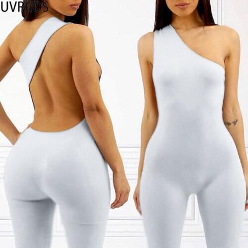 UVRCOS Club Outfits For Women Summer Solid One Shoulder Backless Sleeveless Skinny One Piece Biker Shorts Rompers Women Jumpsuit