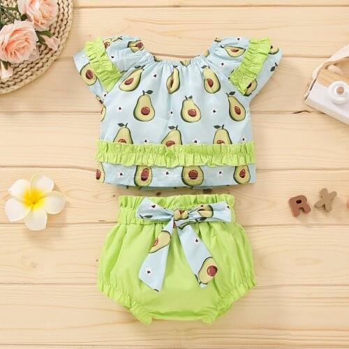 Pudcoco 2 Pieces Kids Suit Set, Girls Fruit Print O-Neck Short Sleeve Pullover+ Short Pants for Summer, 3-18 Months