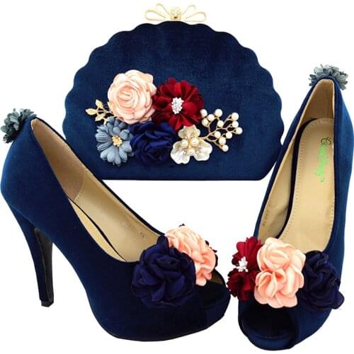 Sweet Design African Women Shoes and Bag to Match Italian Style Ladies Party Shoes Matching Bag in Deep Blue Color