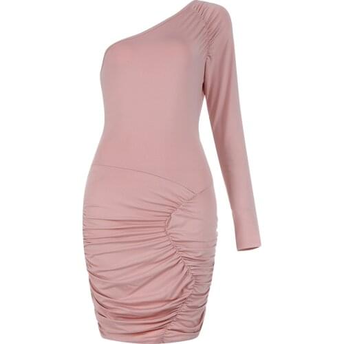 Summer Fashion One Shoulder Long Sleeve Womens Dress 2021 Sexy Draped Mini Club Celebrity Party Dresses