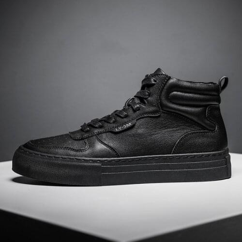 New Genuine Leather Men Shoes High Quality Fashion White Shoes Man High Top Sneakers Lace-up Luxury Brand 2021 Mens Casual Shoes