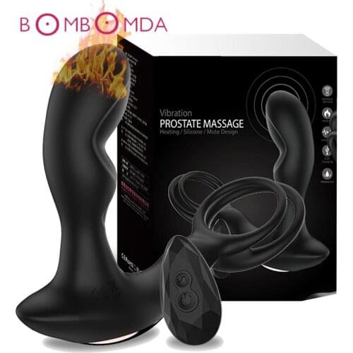 Male Prostate Massage Vibrator Heating Dildo Anal Plug Silicone Prostate Stimulator Butt Plug Delay Ejaculation Ring Toy For Men