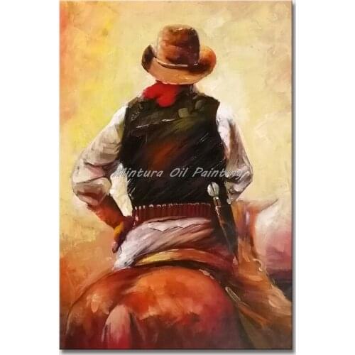 Mintura Wall Picture for Living Room Oil Paintings on Canvas Hand Painted The Cowboy on Horseback Hotel Decor Wall Art No Frame