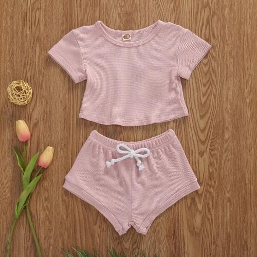 0-24M Newborn Infant Baby Girl Boy Outfit Ribbed Knitted Bloomers Clothes Short Sleeve T-shirts Tops+Shorts Diapers Panties
