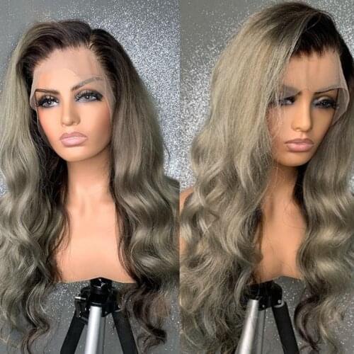 Ombre 1B Gary Highlight Loose Wave Glueless lace front wig For Black Women Pre Plucked Peruvian Grey Body Wave Human Hair Wig
