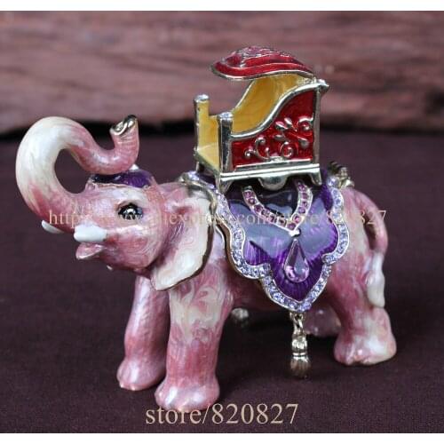 Parade Elephant Bejeweled Handcrafted Pewter Trinket Box Hand Enameled with Crystals Elephant Jeweled Trinket Box