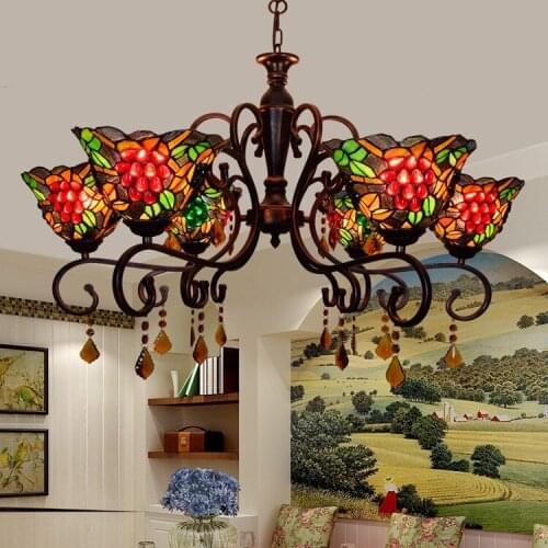 Tiffany Pastoral grape European retro pendant light living room master bedroom room dining room lamp