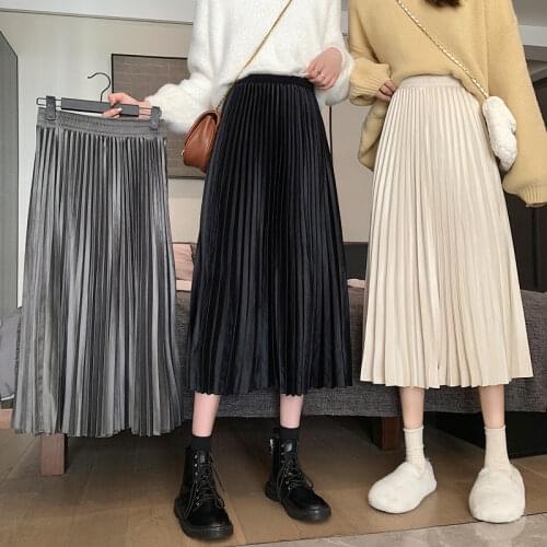 Long Skirt for Women Black Drape A-line Skirt Autumn 2021 New Female High Waist Thin Pleated Skirt All-match Mid-length Skirt