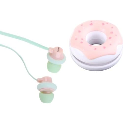 Cute Donuts Macarons Earphones 3.5mm in-ear Stereo Wired Earbuds with mic Earphone Case for Kids i Phone Xiao mi MP3