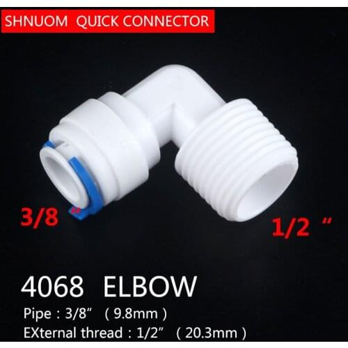 1/2" External thread to 3/8" Tube pipe Connection 4068 Elbow joint diameter 20MM Quick Connect RO Water Reverse Osmosis System