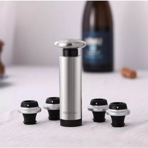 Youpin Circle Joy 4 In 1 Stainless Steel Wine Stopper Set 1 Vacuum Pump 4 Champagne With Date Scale Mini Wine Bottle Stopper