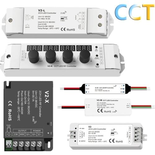 Top Quality High Power 2 Channel CCT LED Controller For Dual Color LED Strip Lights Dimmer 2.4G RF Wireless 12V 24V 36V 5A 15A