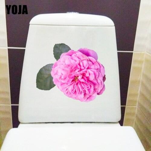 YOJA 22.2X18.6CM Pink Camellia Classical Toilet Seat Sticker House Decoration Room Wall Decal T1-1873