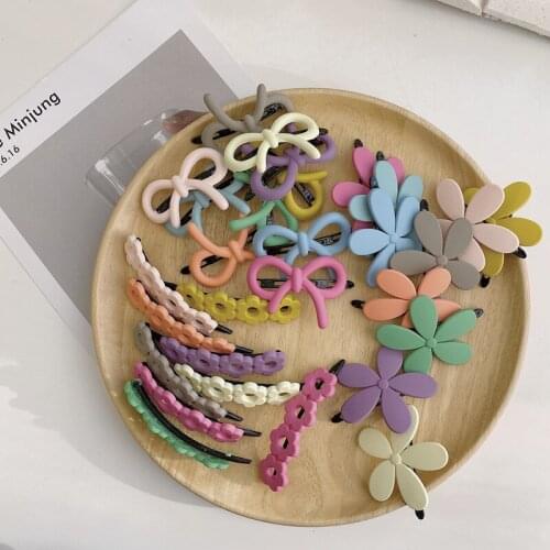 10PCS Candy Color Frosted Bowknot Girl Frog Clip Ins Color Hair Clip Hairpin Fashion Hair Ornaments Flower Modelling