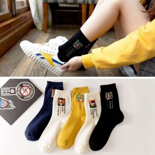 Painting at the Louvre Woman Socks Japanese Harajuku Van Gogh Painting Male Female Famous Literary Abstract Ladies Happy Socks