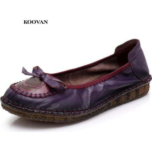 Koovan Womens Flats Shoes 2018 Spring Autumn Womens Shoes Middle-aged Cowhide Mothers Shoes Non-slip Flat for Woman Mama
