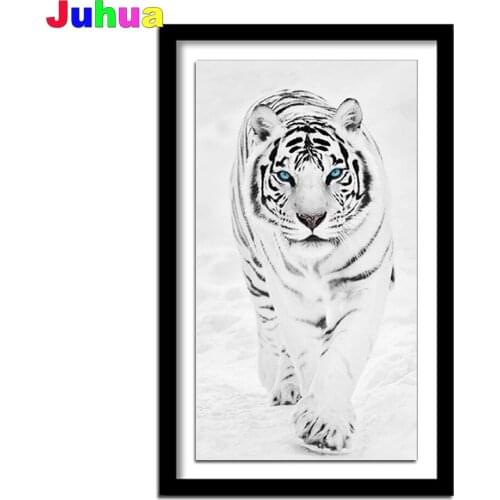 Animal Art white tiger 5D Diy Diamond Painting full round square diamond Embroidery Mosaic art home decor drop shipping