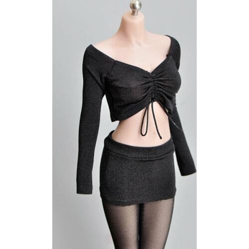 1/6th Black Elastic Tight Drawstring Bottoming T-shirt Model for 12" Body