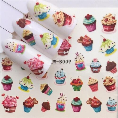 1 sheet DIY Nail Art Water Transfer Stickers Cake Cup Food slider adhesive Watermark Decals Women Beauty Wedding Nails