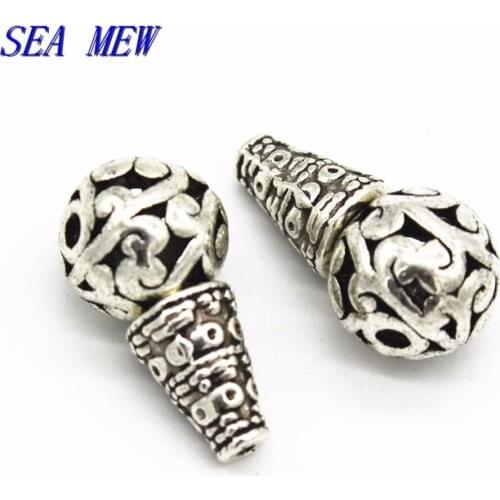 SEA MEW 10PCS 11mm Vintage Metal Alloy Round Tee Pagoda Spacer Bead Hollow Out Buddha Bead Loose Beads For Jewelry Making