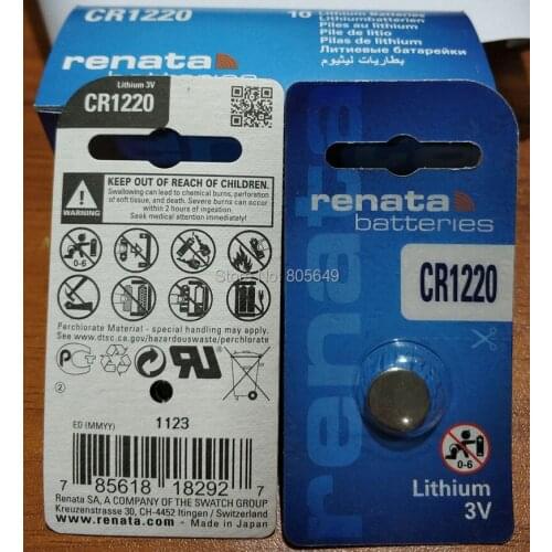100Pcs/lot renata lithium Battery CR1220 3V %100 original brand renata 1220 battery