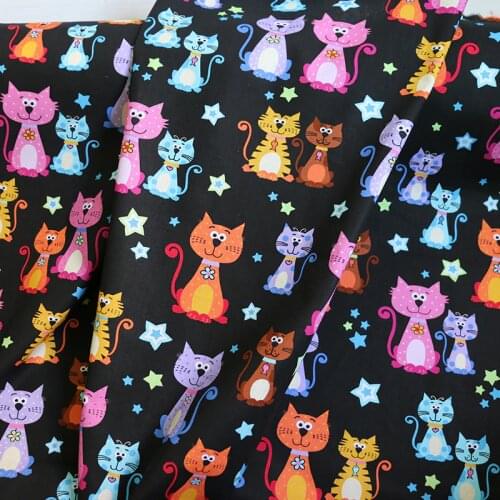 100cm*110cm Cartoon Cat Fabric Print Cotton Poplin Material Craft Handmade Diy