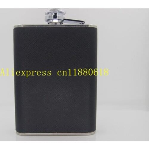 25pcs/lot Fast shipping Creative Cigarettes Case Holder 6 OZ Black PU Leather Stainless Steel Hip Flask