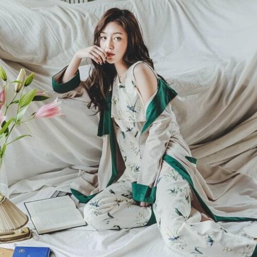 3 PCS Floral Print Cotton Maternity Nursing Nightwear Summer Autumn Sleepwear for Pregnant Women Pregnancy Pajamas