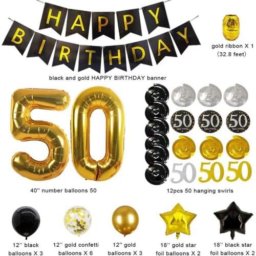 30 40 50 60 Years Old Birthday Balloon Set Gold and Black color For Birthday Party Decoration