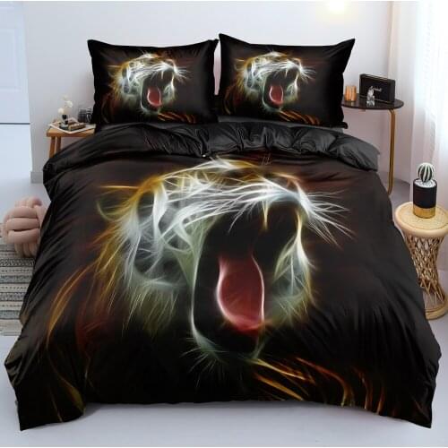 3D Black Quilt Cover Sets Design Animal Comforter Covers Pillow Cases 160*200cm Full Twin Double King Size Tiger Bedding Set