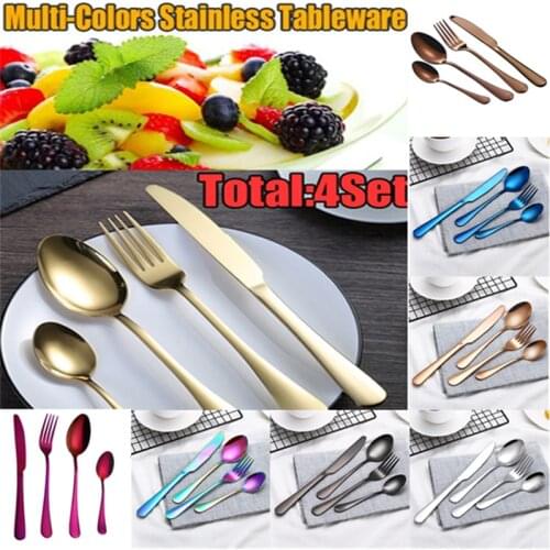 4PCS 8 size Colorful Tableware Stainless Steel Upscale Dinnerware Flatware Cutlery Fork Spoon Teaspoon kit steak knives knife