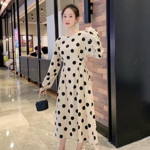 6022# Maternity Dress Spring Autumn Polka Dot Loose Stylish A Line Dress for Pregnant Women Mom Dress