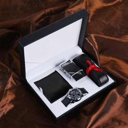 3pcs Black Husband Birthday Accessories Fashion Box Boyfriend PU Valentines Day Wallet Watch Belt Colleague Father Gift Set Men