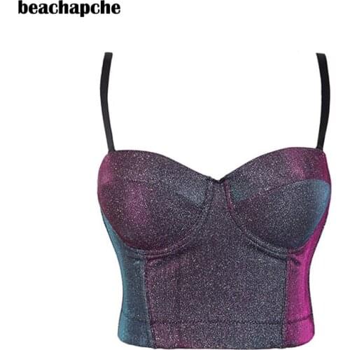 Beachapche 2020 Bling Bling New Fashion Mesh Push Up Bralet Womens Corset Bustier Bra Night Club Party Cropped Top