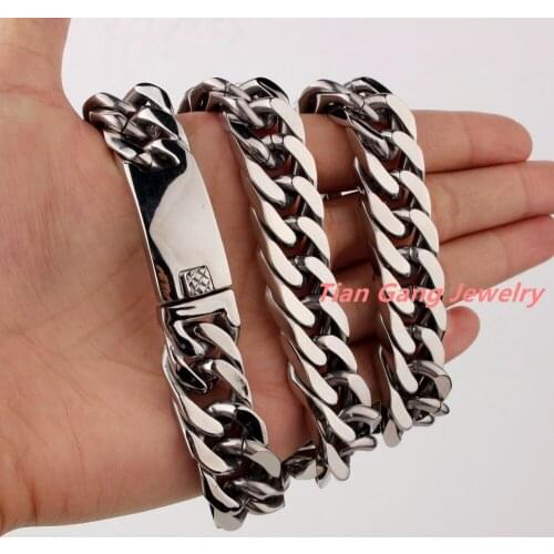 7-40" 15mm Hotsale 316L Stainless Steel Silver Color Curb Cuban Link Chain Mens Boys Necklace/Bracelet Charming Jewelry