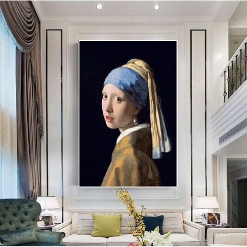 Girl With A Pearl Earring Reproduction Oil Painting Poster Prints Scandinavian Wall Art Picture for living room
