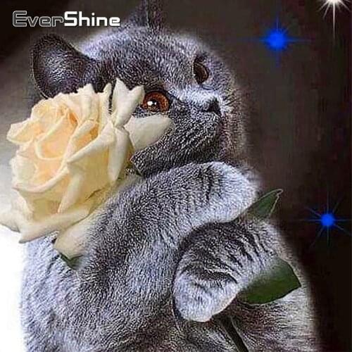 Evershine 5D DIY DIamond Painting Full Square Cat Cross Stitch Diamond Embroidery Sale Animal Rhinestones Pictures Diamond Art